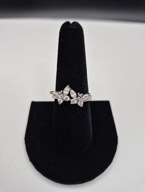 Delicate Silver Butterfly Ring with Clear Stones - Women's Jewelry